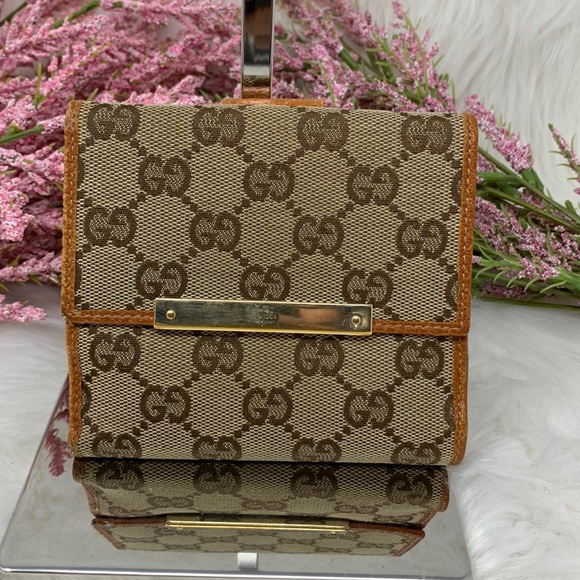 Gucci Tan Monogram Wallet with Leather Trim - Picture 1 of 14